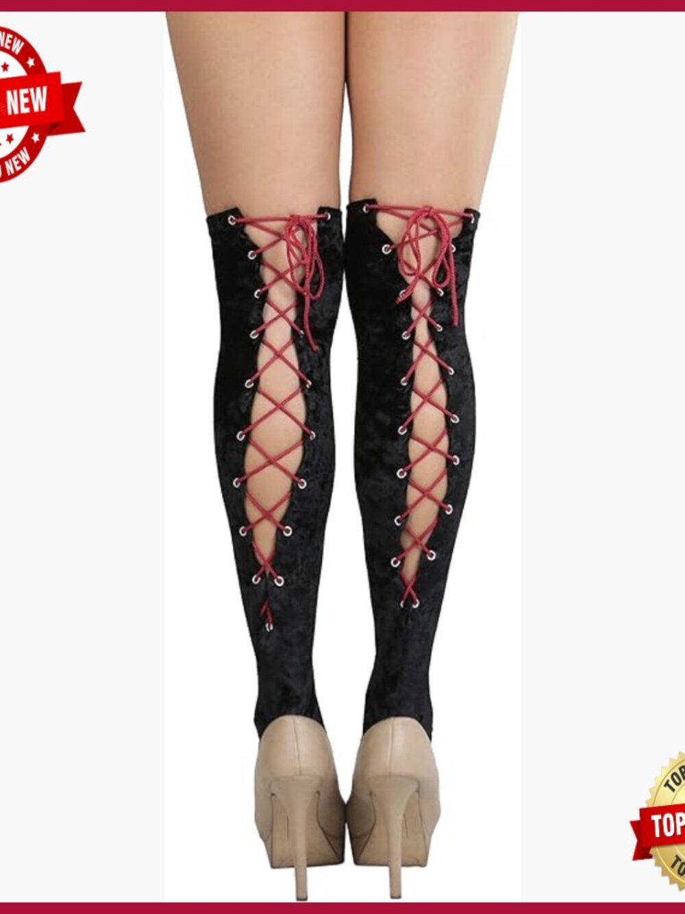 Lace Up Back Seam Tights Opaque Thigh Highs Hosiery Stockings Crisscross Design